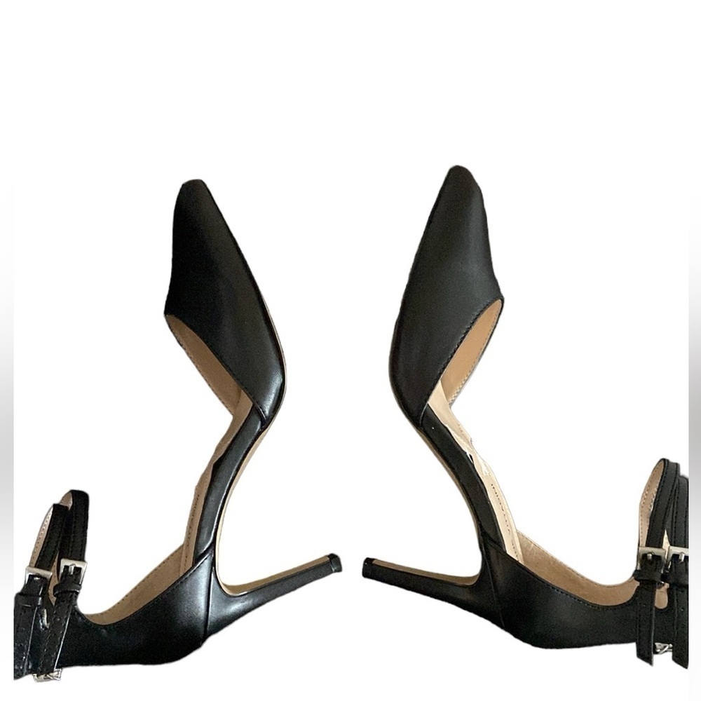 Adrienne Vittadini Black Leather Pointy Toe Double Ankle Strap Heel Shoes 7.5M - Picture 5 of 7